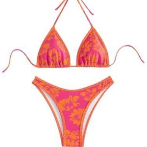 Triangle High Cut Bikini Tie Back 2 Piece Swimsuit, NEW, Hygienic Liner, Large